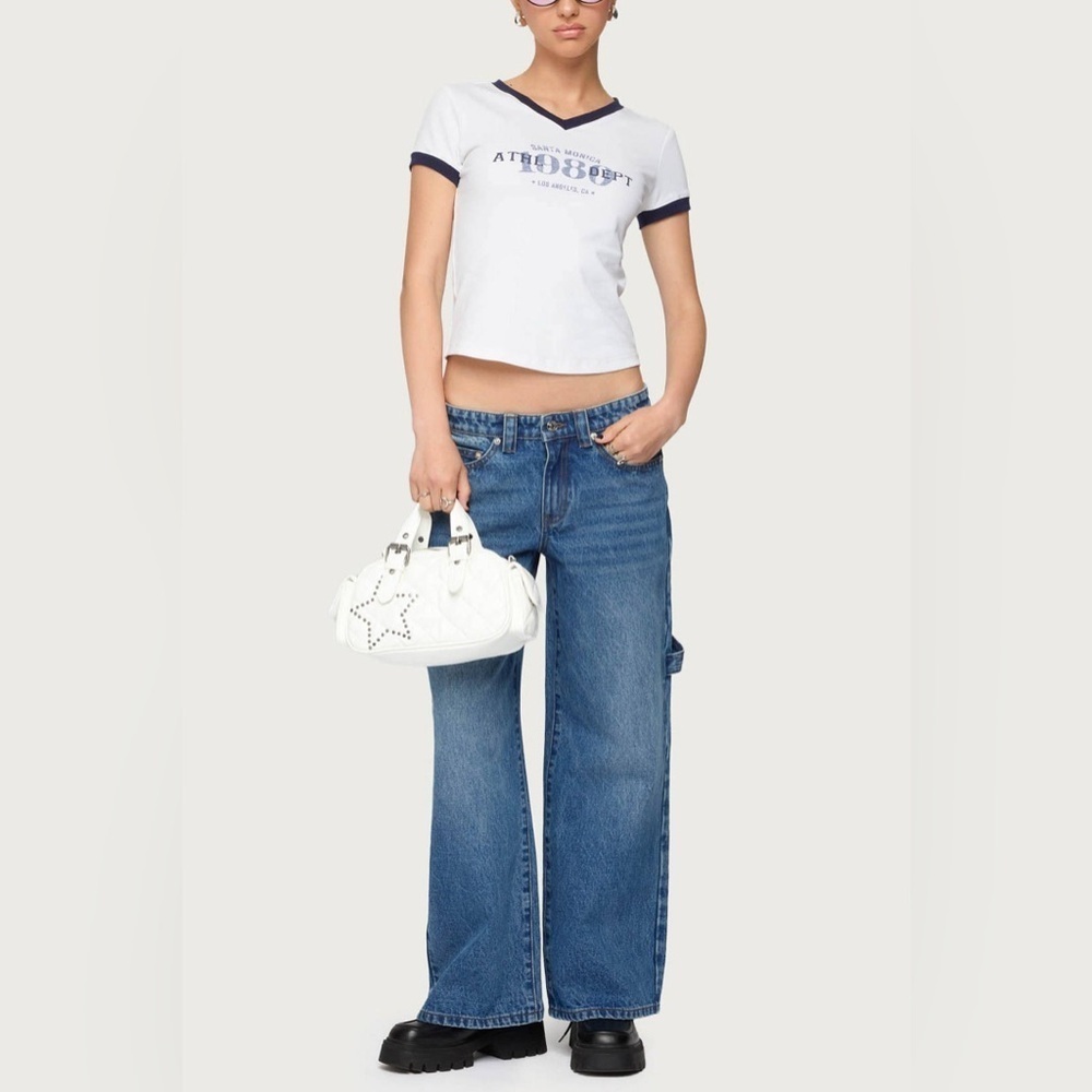 Edikted Baggy Mid Rise Wide Leg Carpenter Cago Jeans blue Pant 90s y2k - Picture 2 of 15